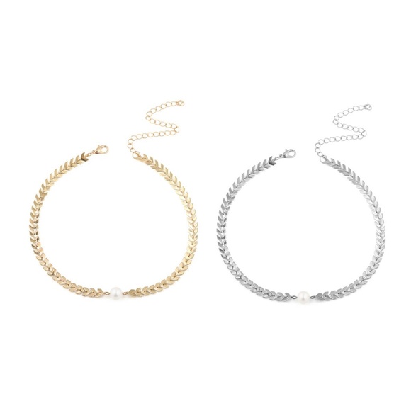 Dainty Fishbone Chain Pearl Choker - Picture 3 of 6